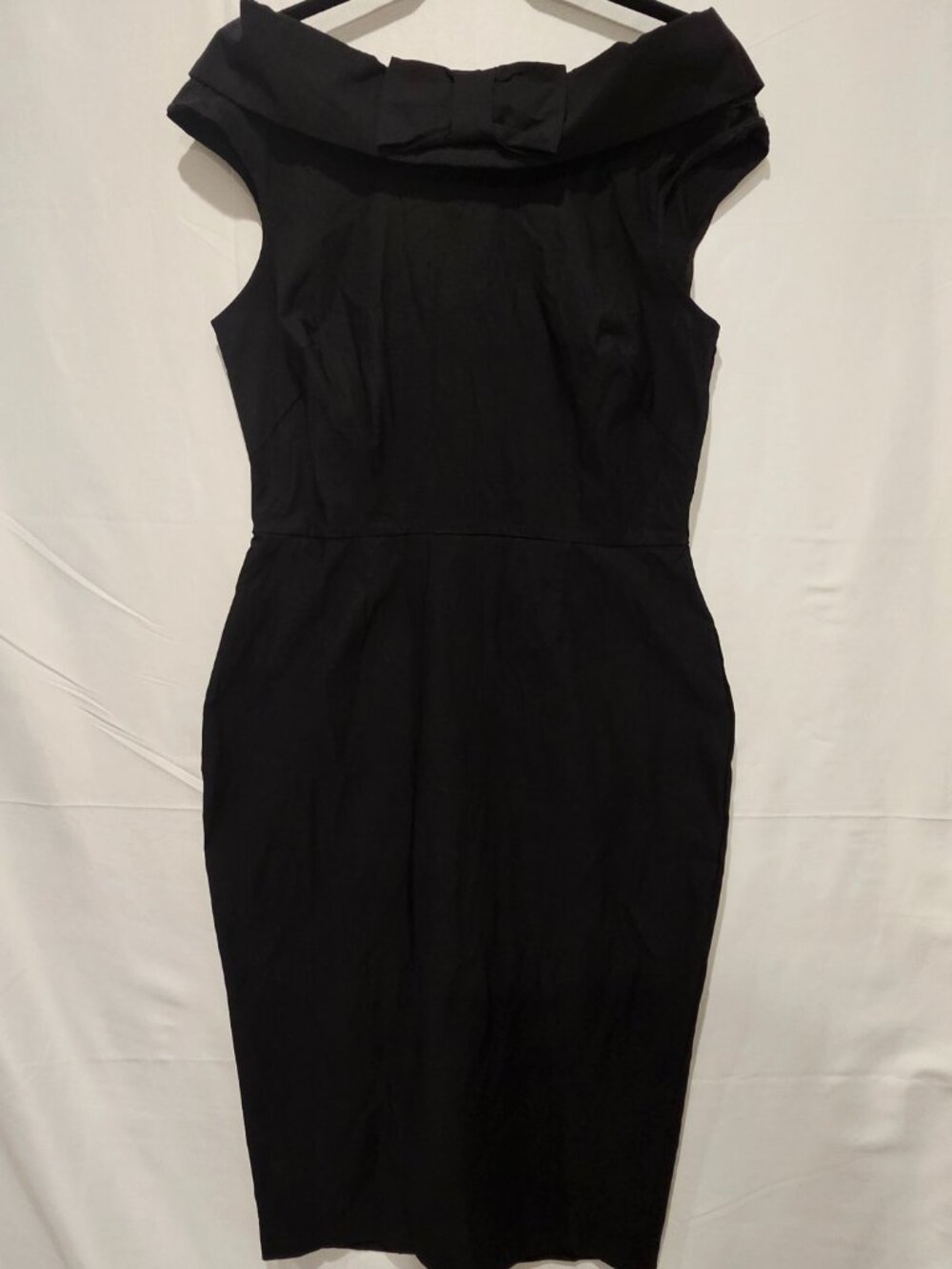 Unique Vintage Barbie Black Off Shoulder Dress Size L 60s Sheath Retro
